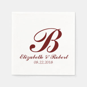 Serviette En Papier Monogramme de Mariage blanc rouge de Bourgogne