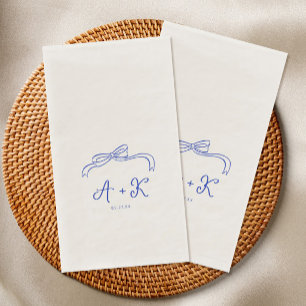 Serviette En Papier Monogramme de mariage bleu français dessiné à la m