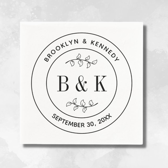 Serviette En Papier Monogramme de mariage couple nom floral botanique  (Créateur téléchargé)