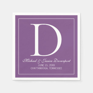 Serviette En Papier Monogramme de mariage élégant moderne violet blanc