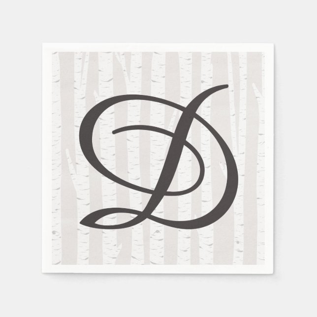 Serviette En Papier Monogramme de mariage en bois rustique de bouleau  (Devant)
