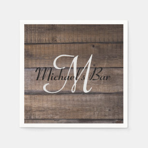 Serviette En Papier Monogramme de Mariage en bois rustique unique