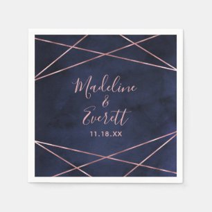 Serviette En Papier Monogramme de Mariage géométrique bleu et Rose ble