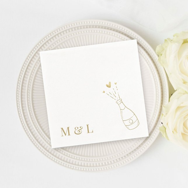 Serviette En Papier Monogramme de mariage personnalisé Champagne Pop G (Créateur téléchargé)