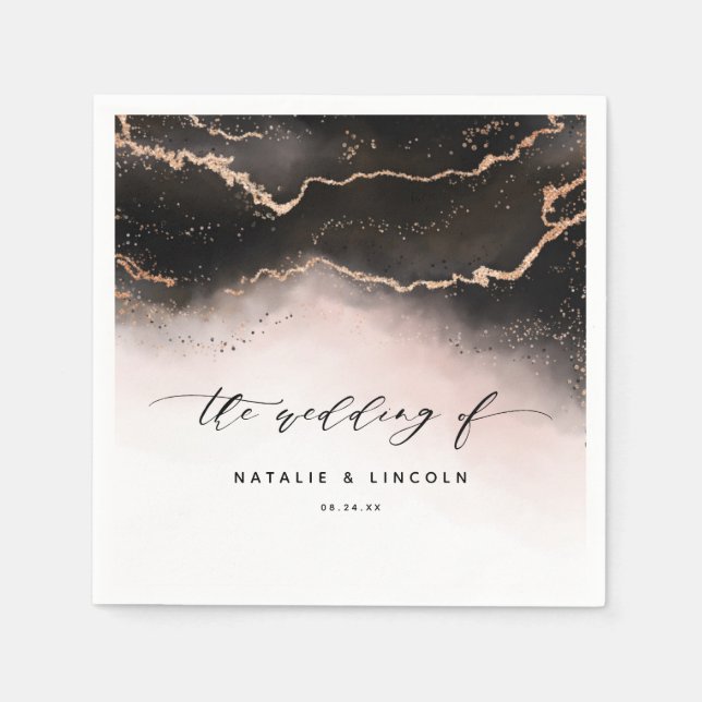 Serviette En Papier Monogramme de Mariage rose pâle d'ombre éthéré (Devant)