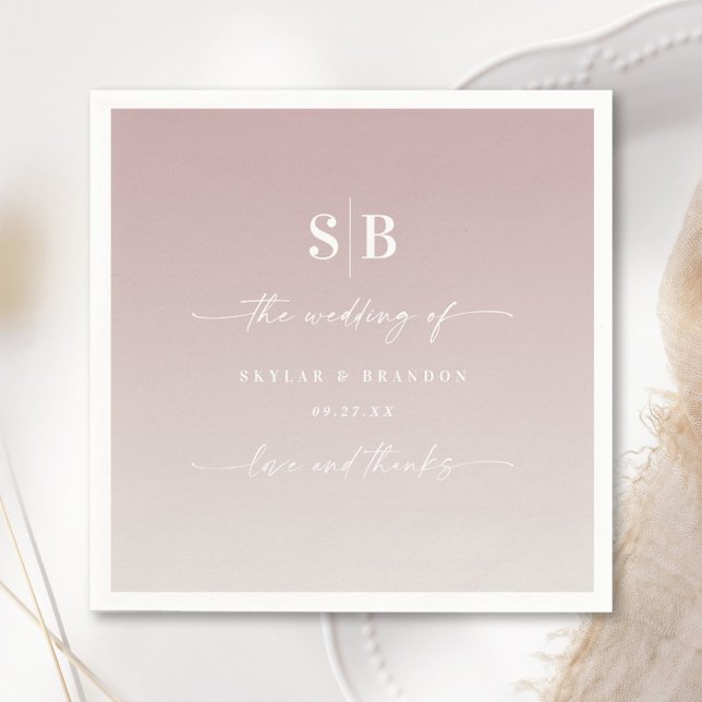 Serviette En Papier Monogramme de mariage Soft Ombre Mauve Rose Blanc  (Créateur téléchargé)