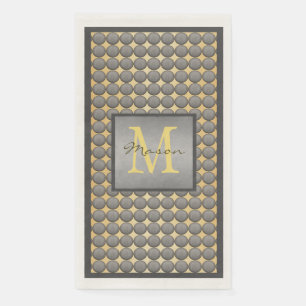 Serviette En Papier Monogramme de Motif de points Polka Gold et Grey