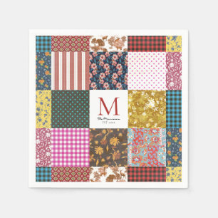 Serviette En Papier Monogramme de Motif de surface de patchwork Vintag