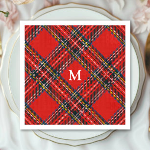 Serviette En Papier Monogramme de Noël Rouge Tartan
