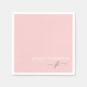 Serviette En Papier Monogramme de nom de script simple rose moderne