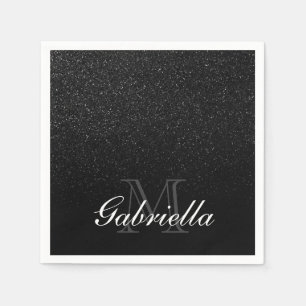 Serviette En Papier Monogramme de Parties scintillant noire
