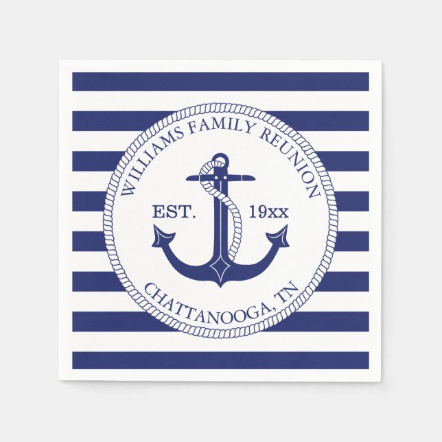 Serviette En Papier Monogramme de réunion de famille d'Ancres nautique (Devant)