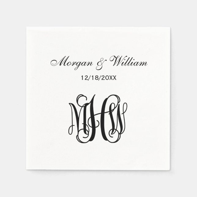 Serviette En Papier Monogramme de script noir do-it-yourself BG (Devant)