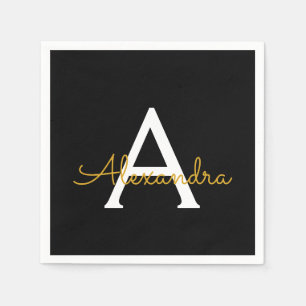 Serviette En Papier Monogramme de script noir Nom moderne