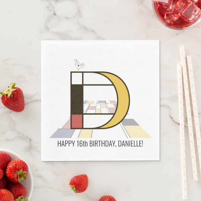 Serviette En Papier Monogramme de style néoplasticisme frappant. Lettr (En situation)