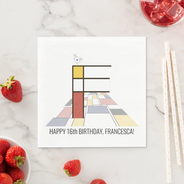 Serviette En Papier Monogramme de style néoplasticisme frappant. Lettr (En situation)