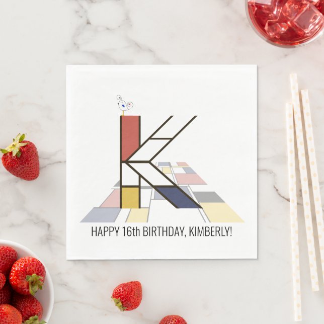 Serviette En Papier Monogramme de style néoplasticisme frappant. Lettr (En situation)