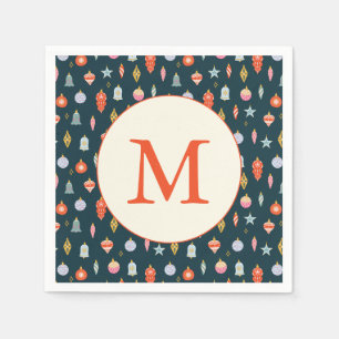 Serviette En Papier Monogramme de vacances de Noël personnalisé et col