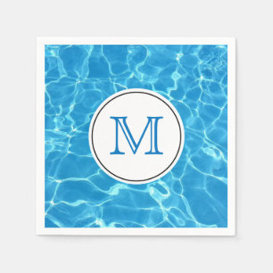 Serviette En Papier Monogramme d'eau de piscine bleu étincelant