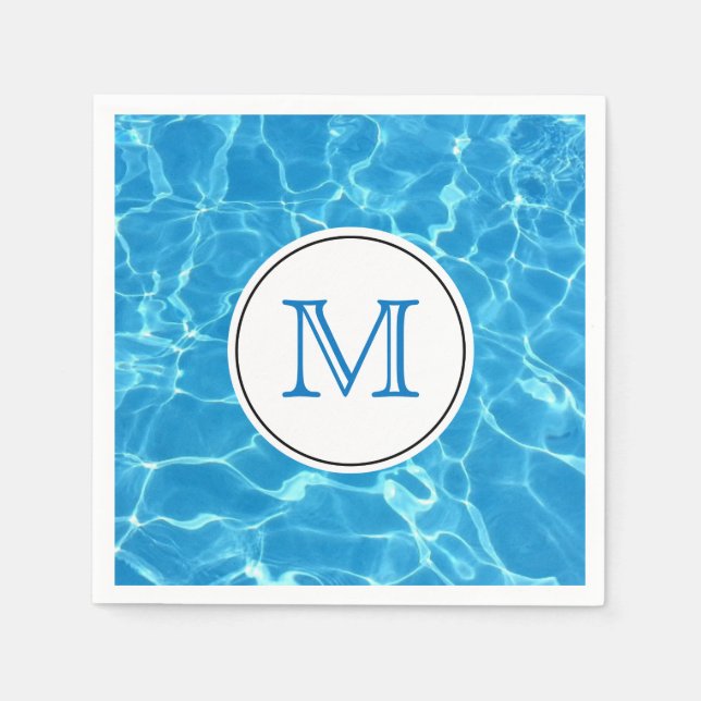 Serviette En Papier Monogramme d'eau de piscine bleu étincelant (Devant)