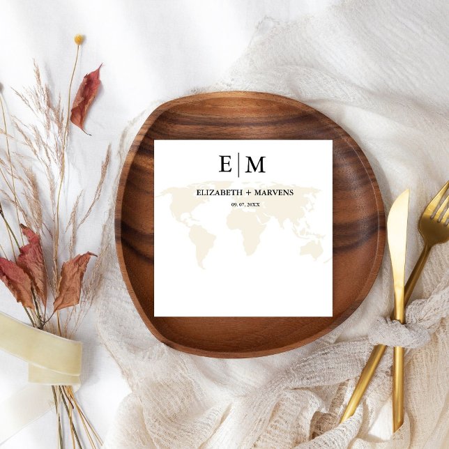 Serviette En Papier Monogramme destination voyage thème mariage (Créateur téléchargé)