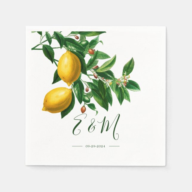 Serviette En Papier Monogramme d'été blanc blanc vert botanique citron (Devant)