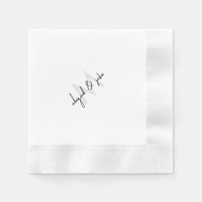 Serviette En Papier Monogramme diagonal et noms de couple Mariage lié (Devant)