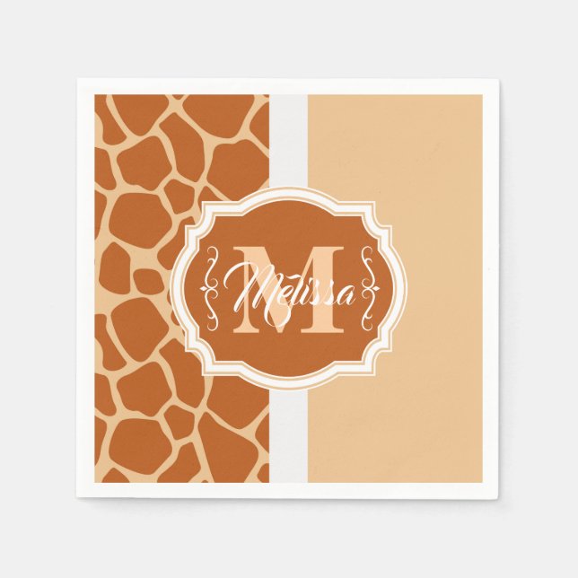 Serviette En Papier Monogramme d'impression de girafe (Devant)