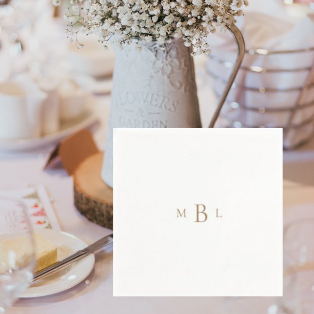 Serviette En Papier Monogramme d'or Blanc élégant cocktail de mariage (Créateur téléchargé)