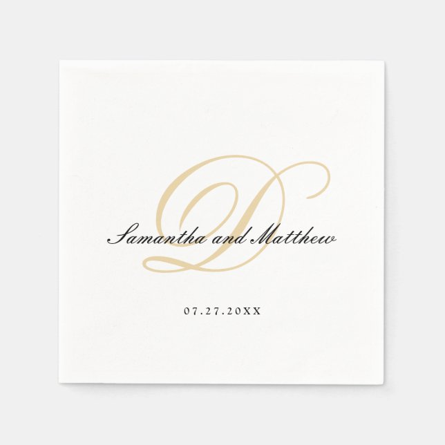 Serviette En Papier Monogramme d'or classique simple et élégant (Devant)