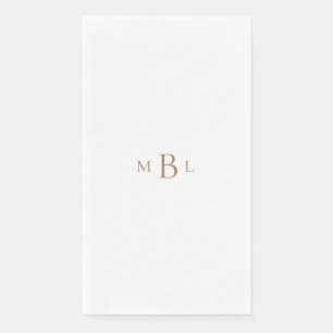 Serviette En Papier Monogramme d'or Mariage élégant blanc