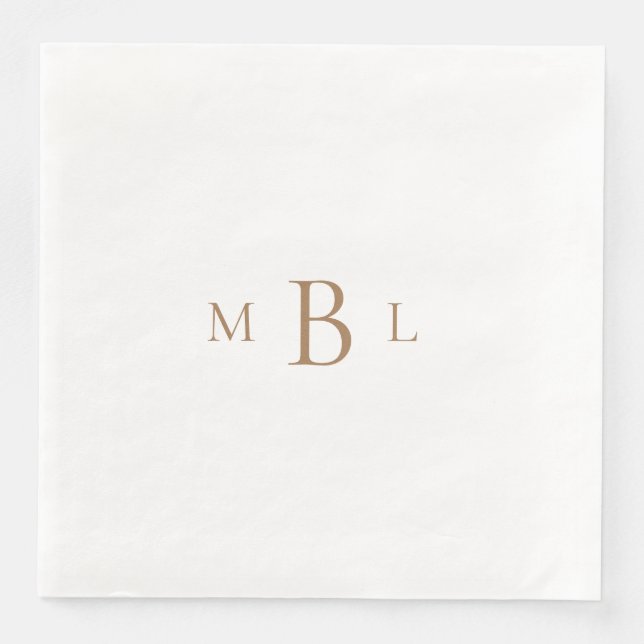 Serviette En Papier Monogramme d'or Mariage élégant blanc (Devant)