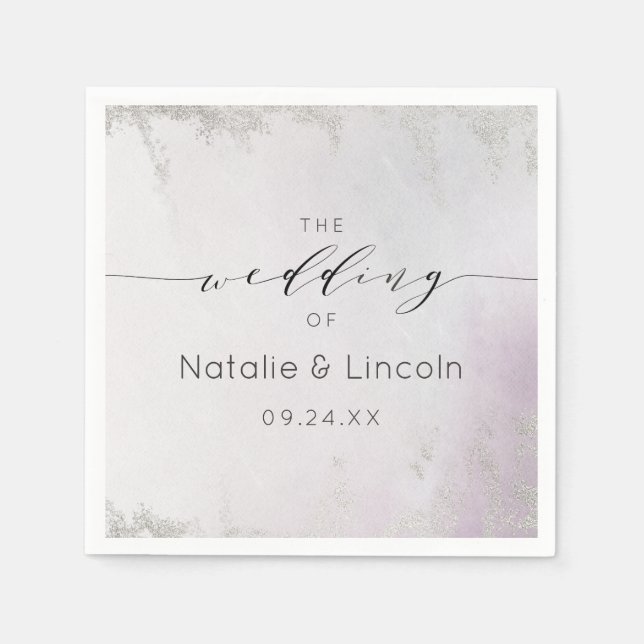 Serviette En Papier Monogramme du Mariage d'huile d'argent violet Ombr (Devant)