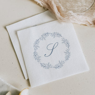 Serviette En Papier Monogramme Dusty Blue Wreath Classic Script Mariag