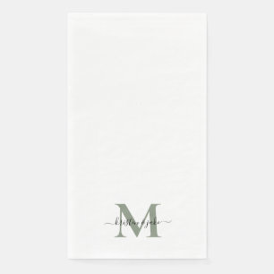 Serviette En Papier Monogramme élégant et simple en sauge avec fioritu