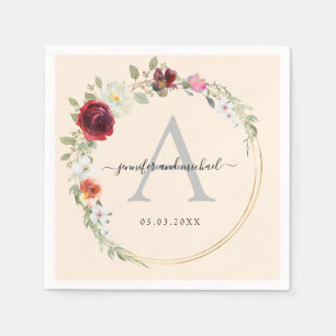 Serviette En Papier Monogramme, élégant mariage de fleurs d'eucalyptus