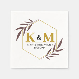 Serviette En Papier monogramme élégant mariage or