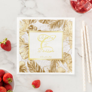 Serviette En Papier Monogramme Elegant Monstera Gilded Gold Mariage