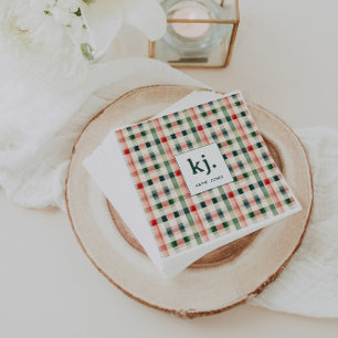 Serviette En Papier Monogramme En vichy doux À feuillage persistant