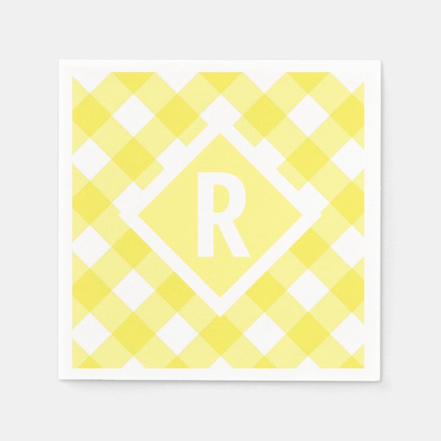Serviette En Papier Monogramme En vichy jaune rustique (Devant)