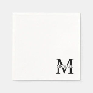 Serviette En Papier Monogramme et nom personnalisés blancs