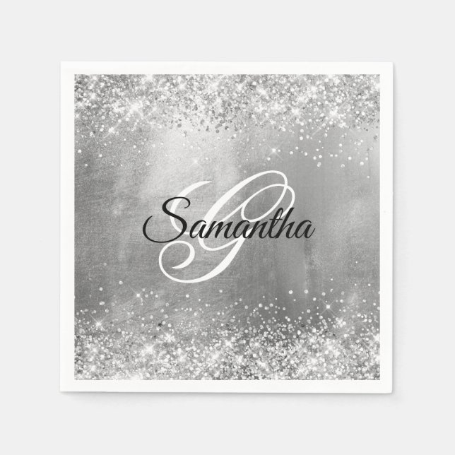 Serviette En Papier Monogramme fantaisie en argent (Devant)