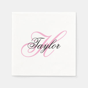 Serviette En Papier Monogramme fantaisie noir et rose