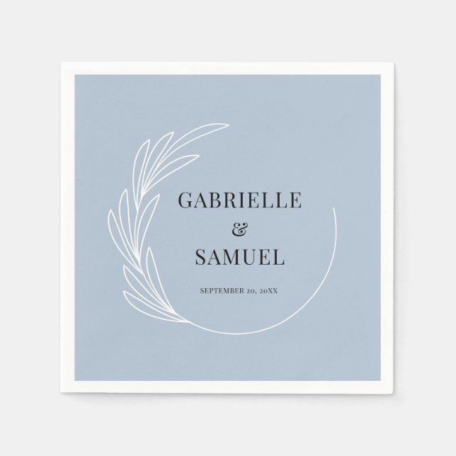 Serviette En Papier Monogramme feuille couronne bleu Dusty Mariage (Devant)