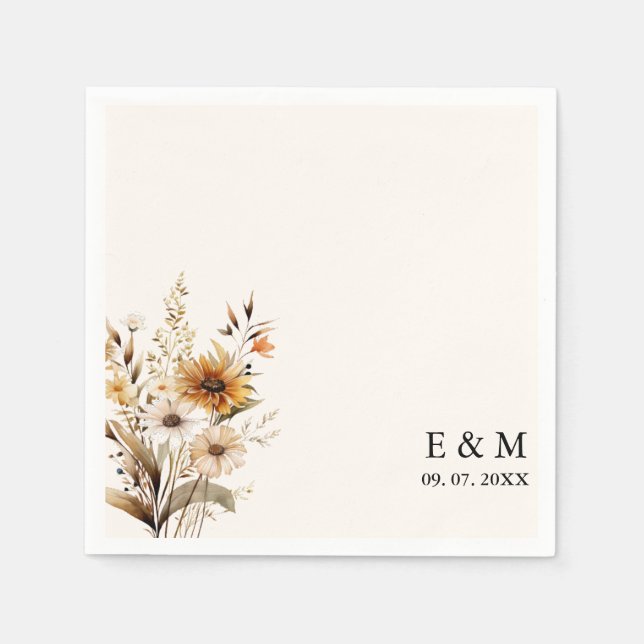 Serviette En Papier Monogramme Fleur sauvage de prairie Boho mariage d (Devant)