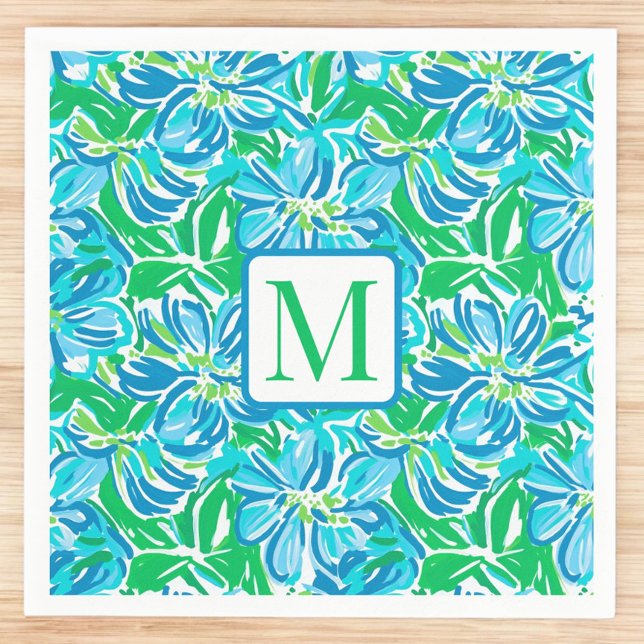Serviette En Papier Monogramme Fleurs Bleues Prépa (Créateur téléchargé)