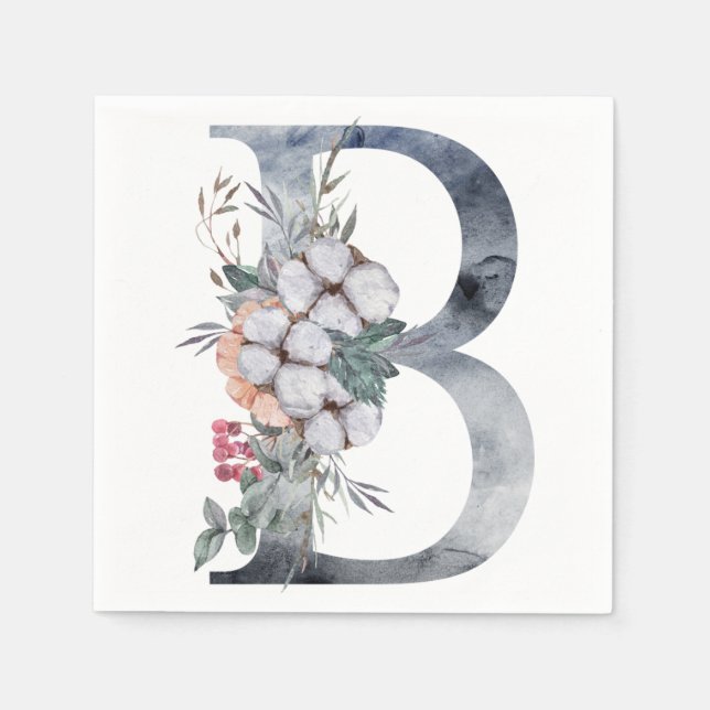 Serviette En Papier Monogramme floral bleu initial B (Devant)