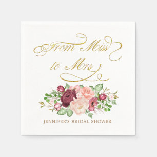 Serviette En Papier monogramme floral calligraphie or de miss à mrs