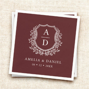 Serviette En Papier Monogramme Floral Crest Bordeaux Mariage