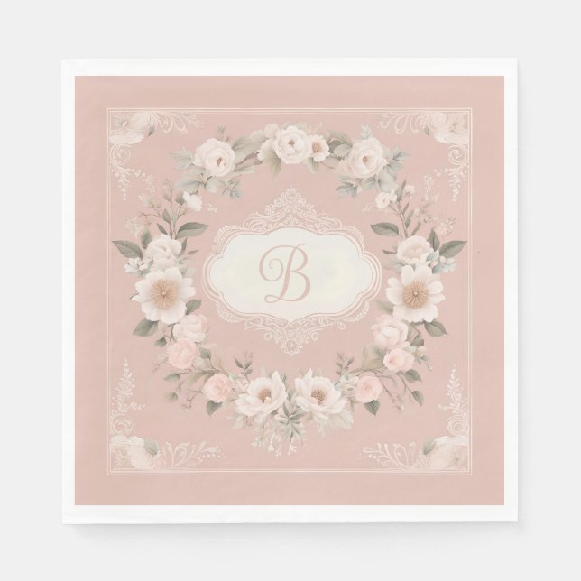 Serviette En Papier Monogramme floral de Boho rose (Devant)